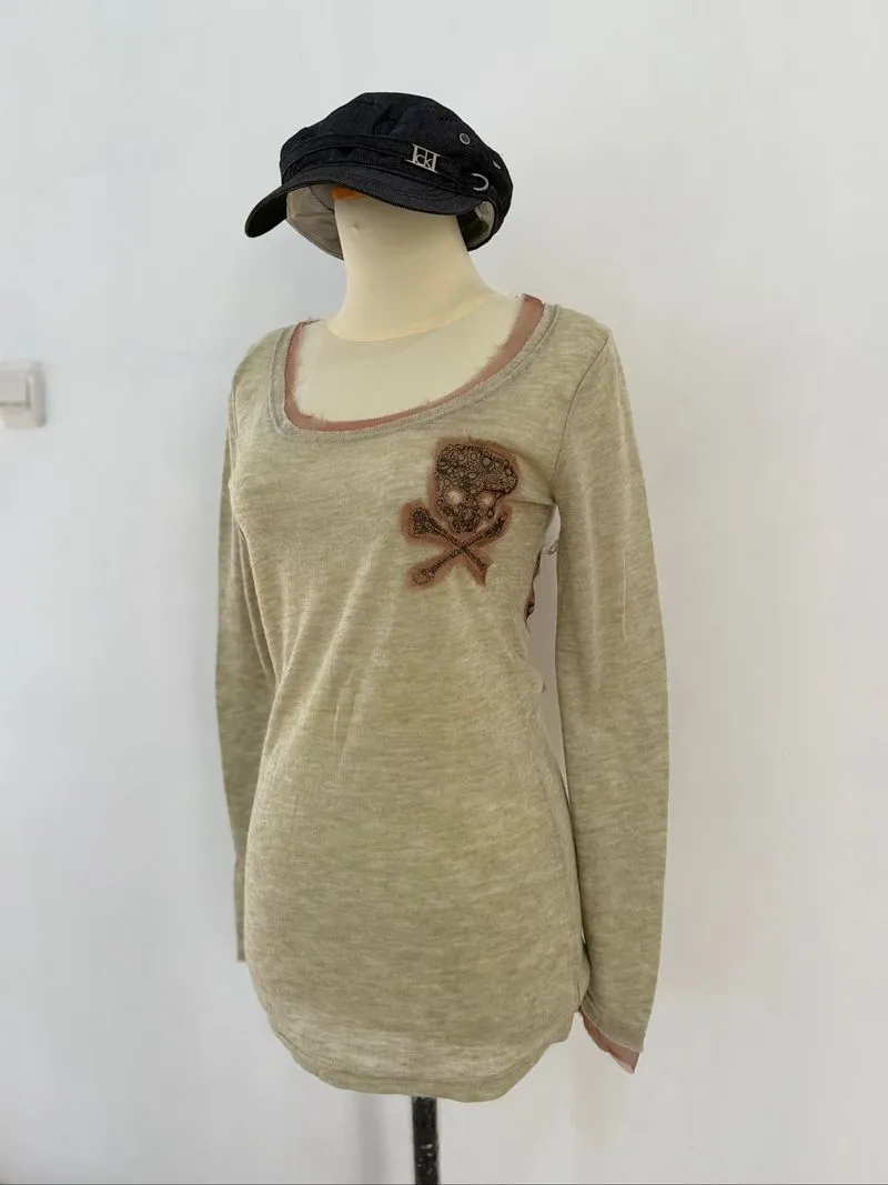 Long Sleeve Skull Sage and Brown photo 1