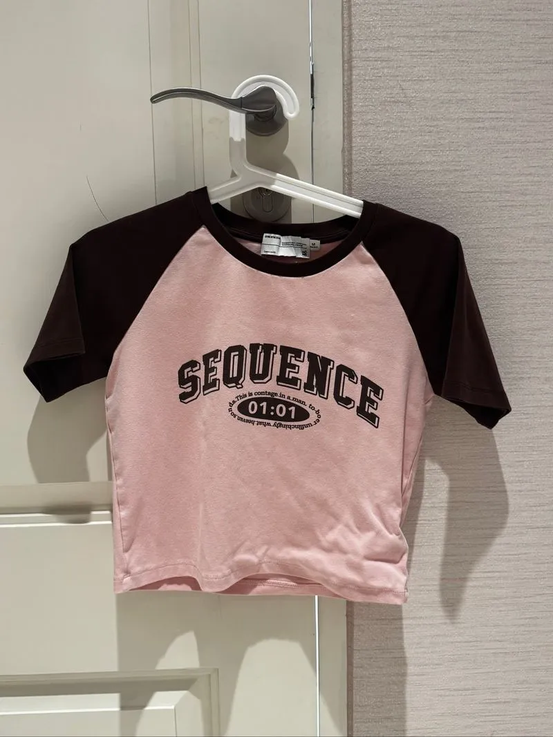 Kaos Ringer Crop Top NOME Warna Pink-Cokelat Kombinasi - Uku photo 1