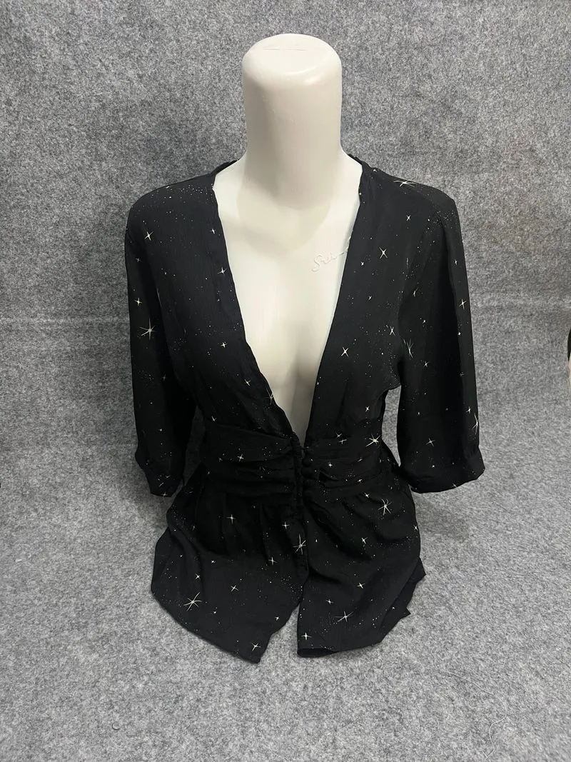 PL Blouse wanita - blouse lengan 3/4 hitam - ready 1pcs photo 1