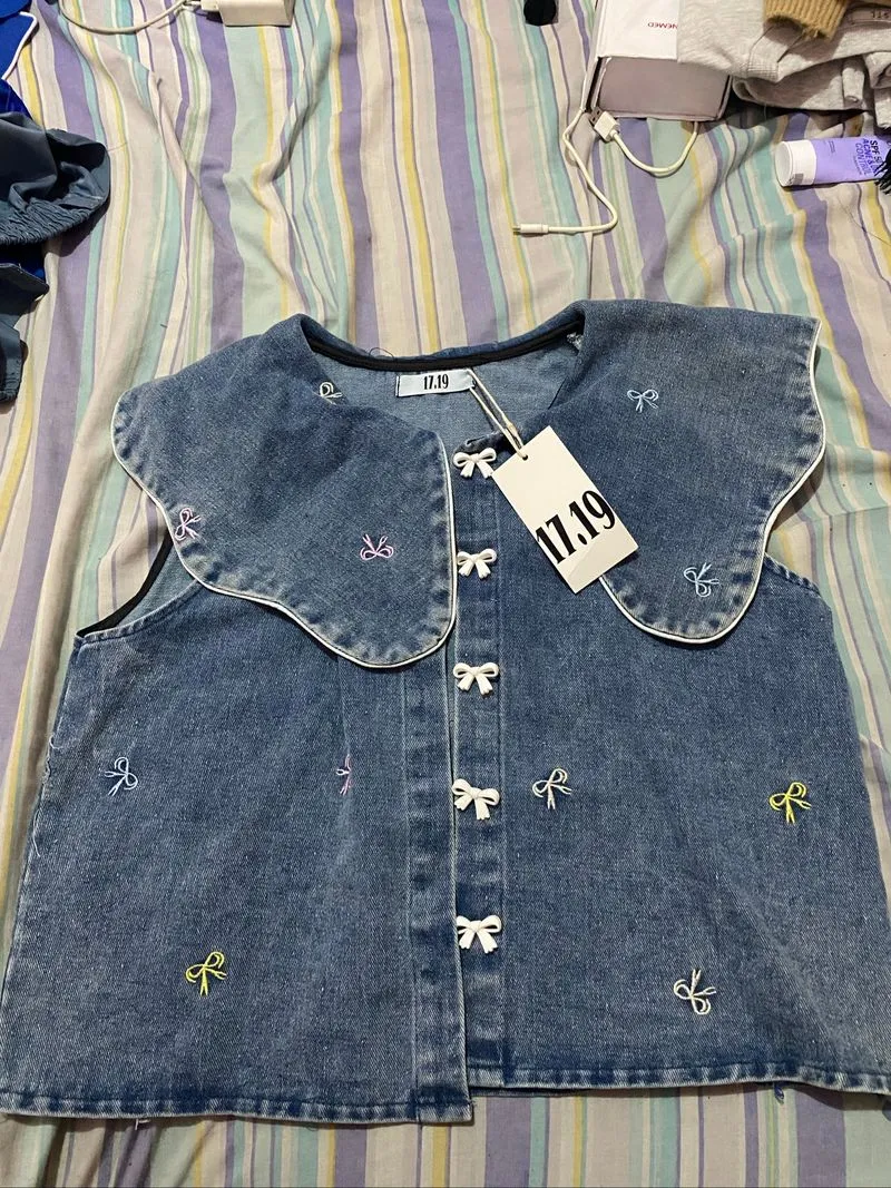 Y2K Coquette Vest Wanita navy gray photo 1