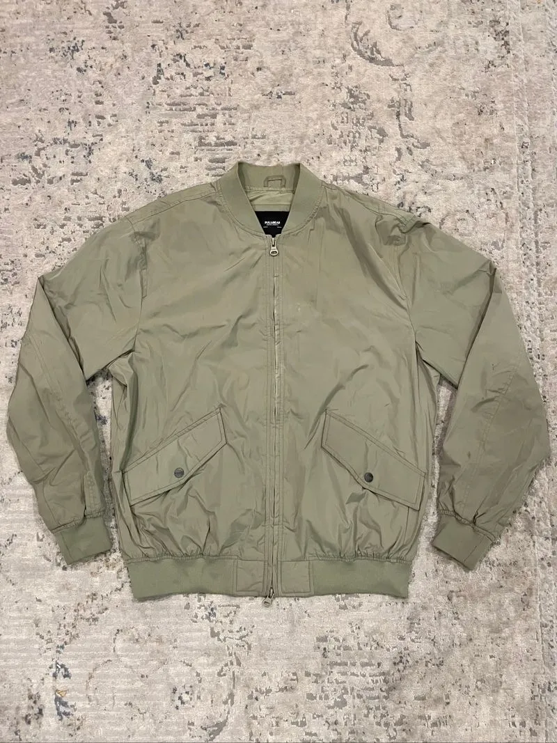 Pull&Bear Olive Green Zip Up Bomber Jacket photo 1