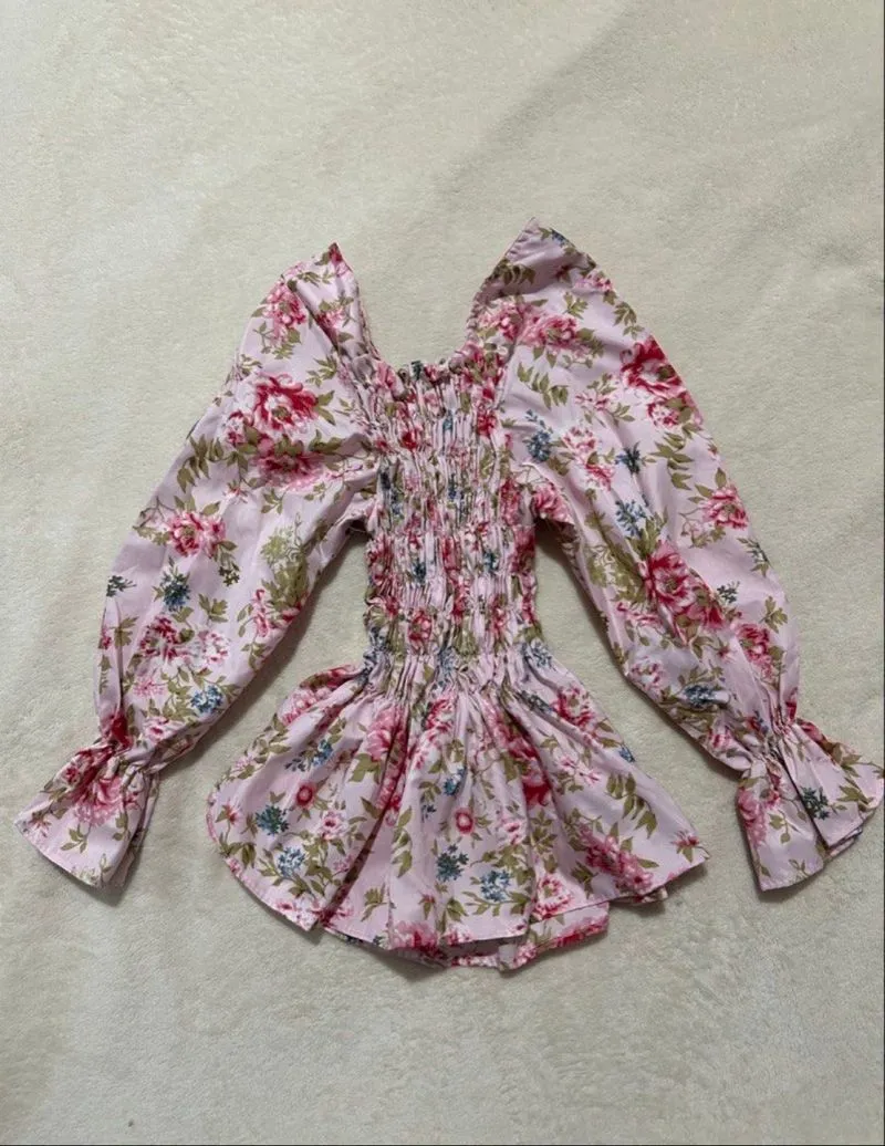 Top baju flowers floral bunga pink melar fitted to body untu photo 1