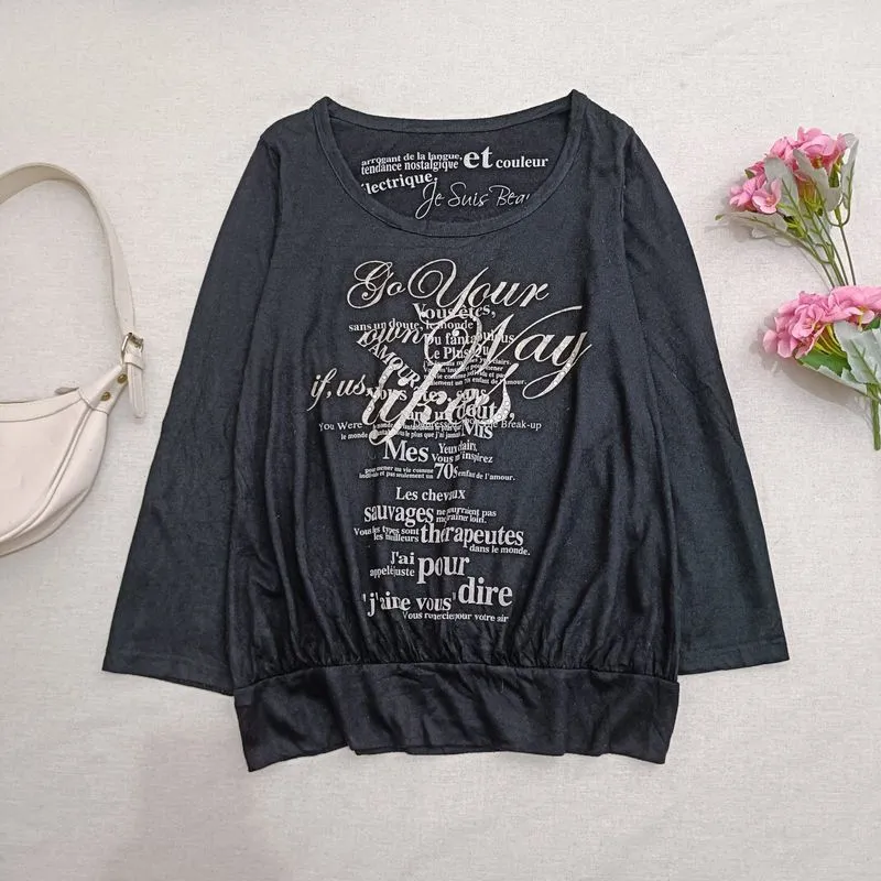 Graphic Print Black Top Soft Grunge Gothic Size M LD100 photo 1
