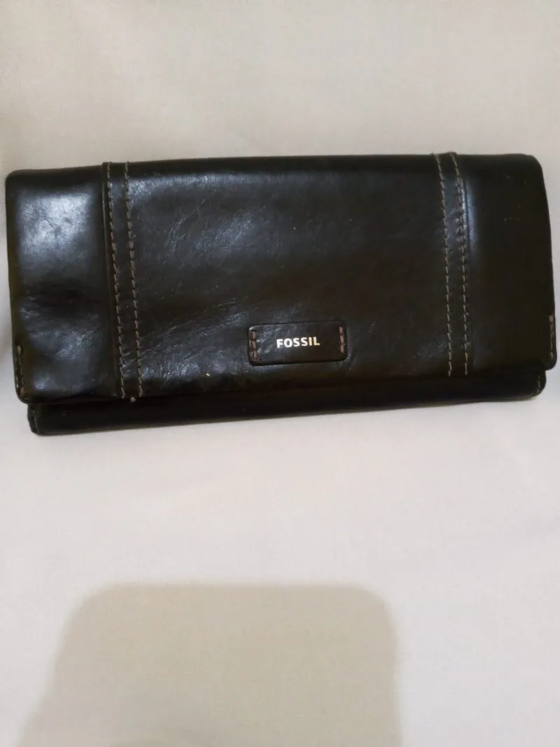 Dompet Wanita Fossil Ellis Leather Clutch Long Wallet Black  photo 1