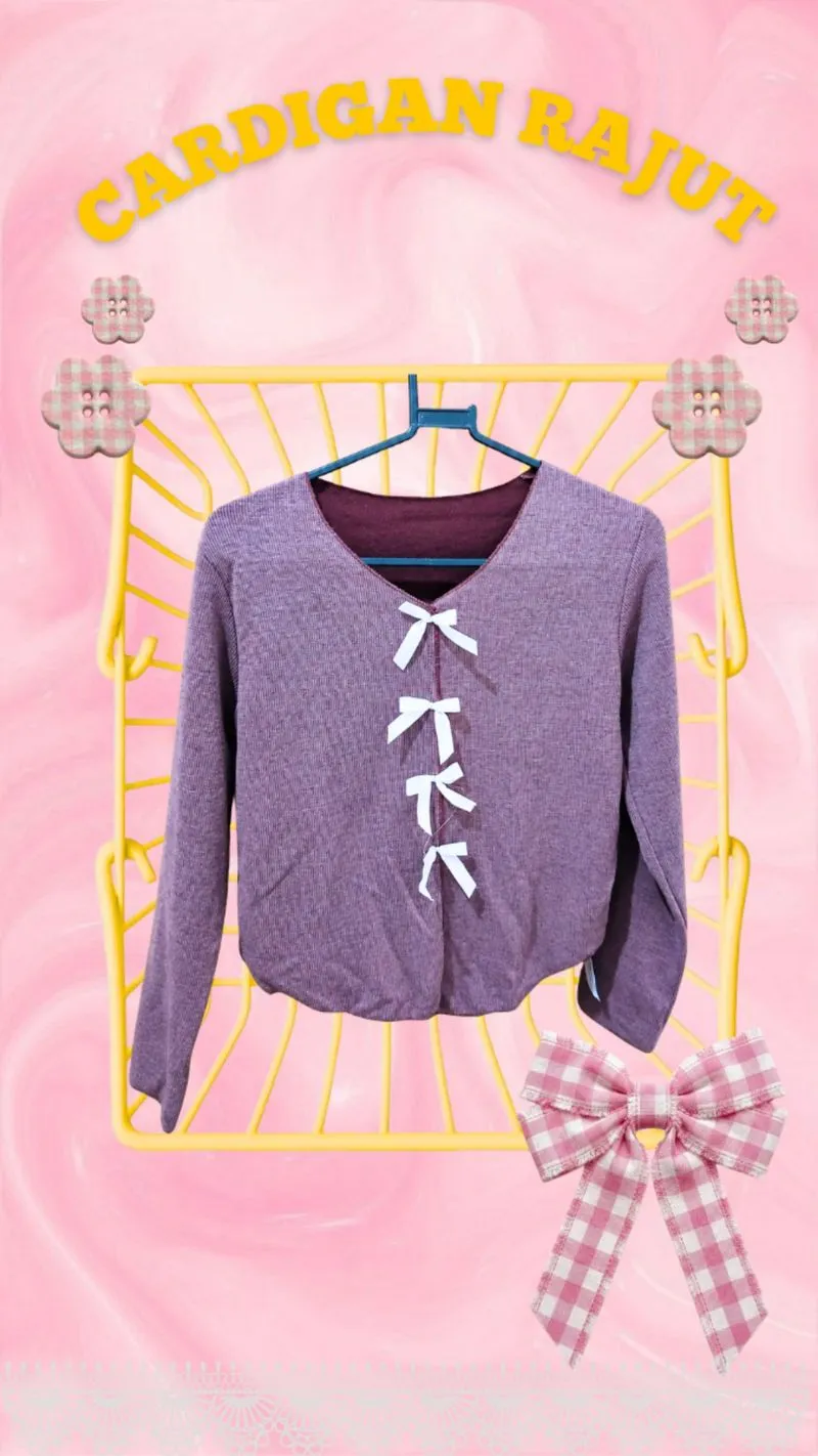 Cardigan Rajut Ungu Pita Korea photo 1