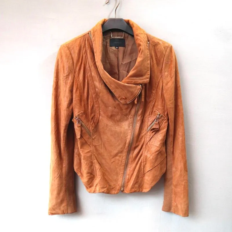 Jaket kulit asli domba coklat vintage suede asymmetric casua photo 1