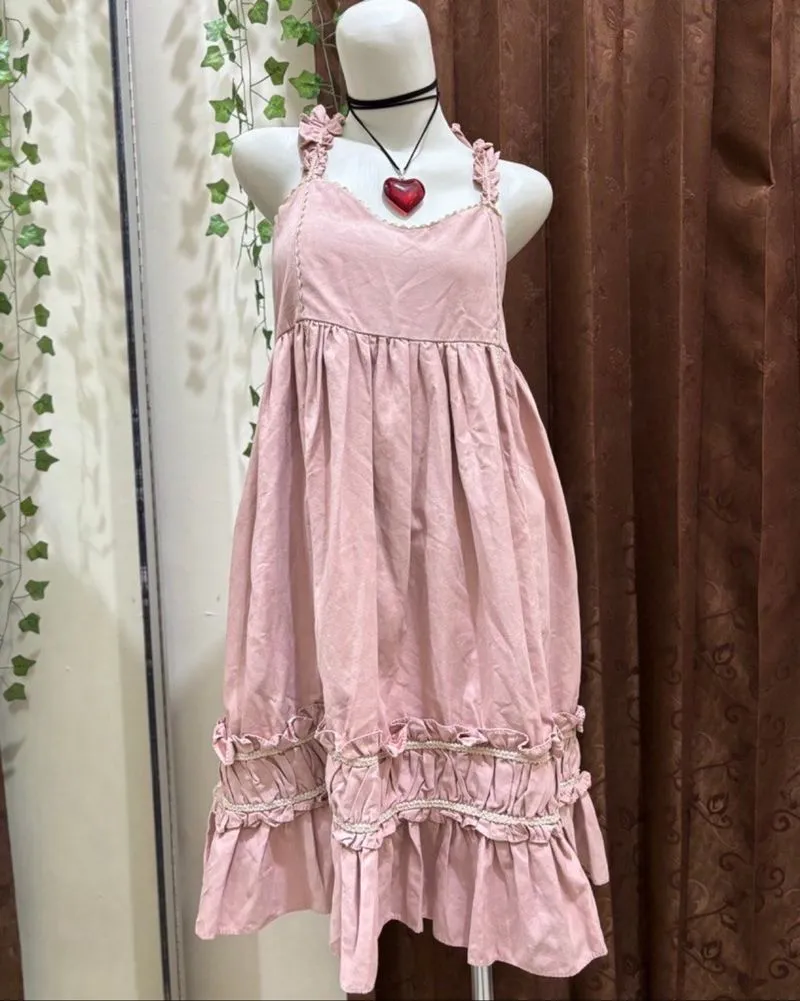 lolita soft pink dress cosplay ruffle umpak  photo 1