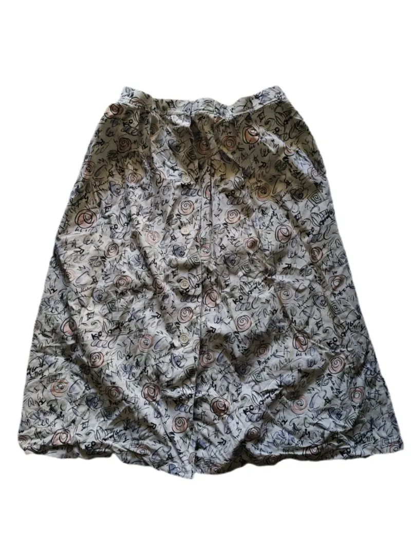 PL | Rok Midi Kancing Depan Motif Coretan Abstrak photo 1