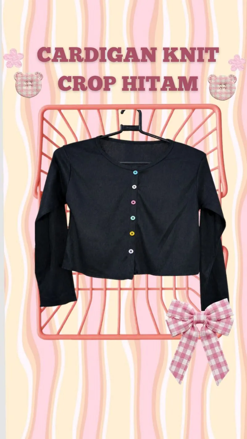 Cardigan Knit Crop Hitam Kancing Warna photo 1