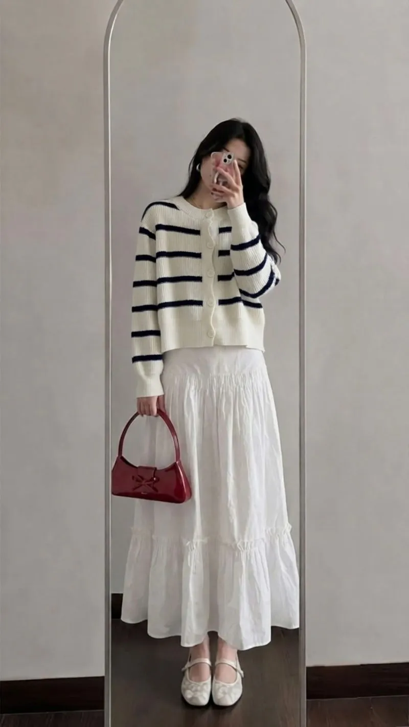 Cardigan Rajut Garis Wanita Model Korea Crop Kekinian photo 1