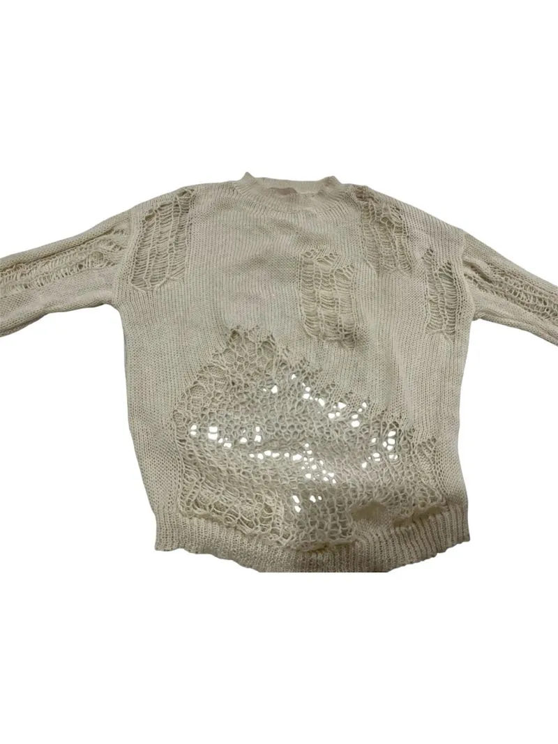 SAVRE Distressed Knit Sweater Cream – Destroyed Knit photo 1