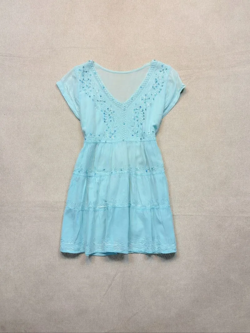light blue sequin beaded peasant top photo 1