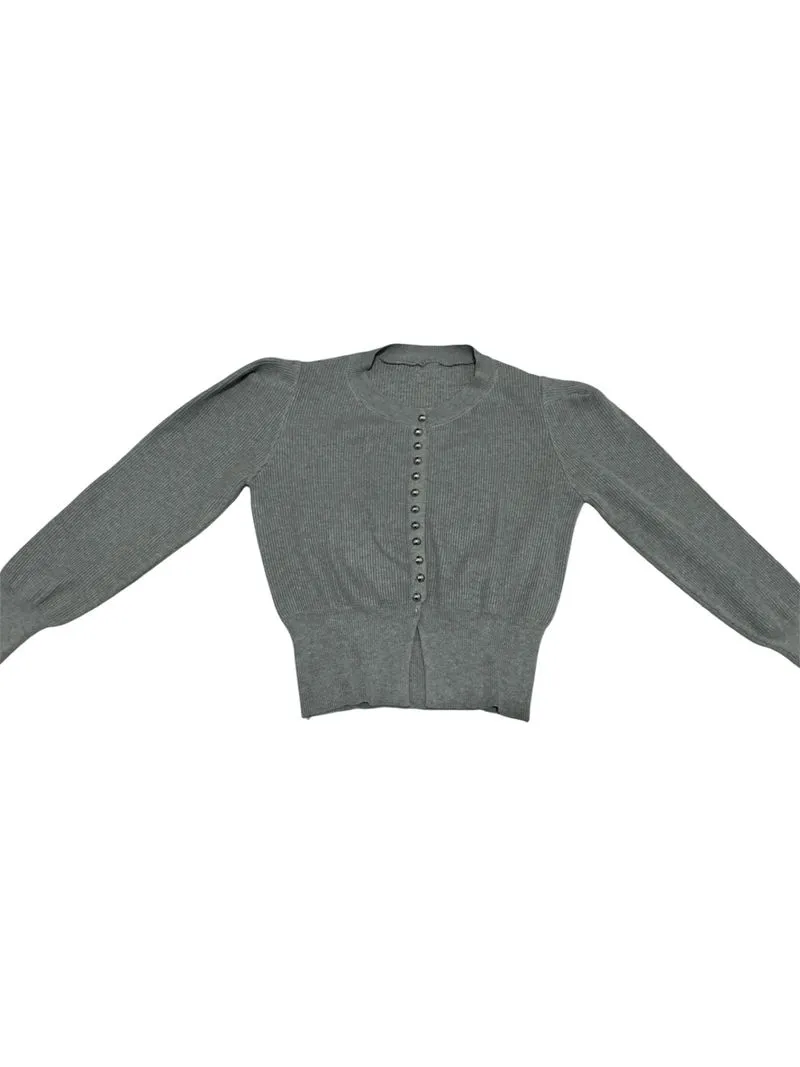 Grey Ribbed Knit Cardigan – Button Up photo 1