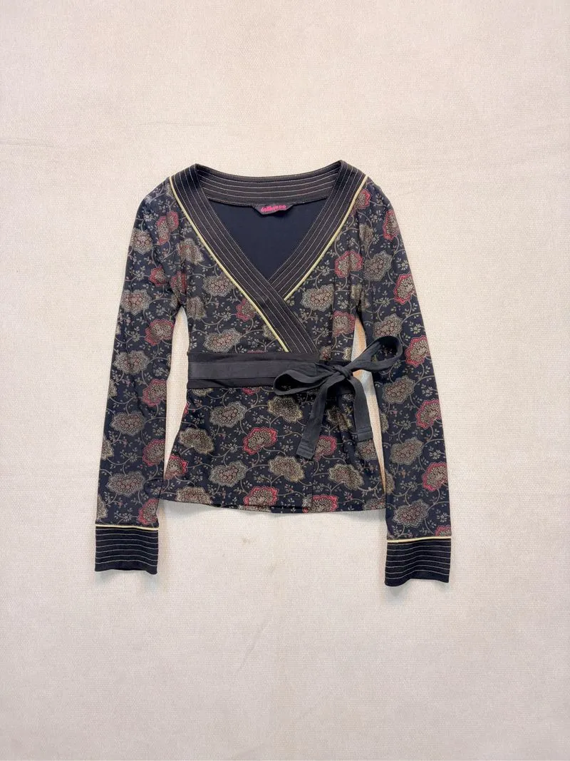 y2k dollhouse whimsigoth floral long sleeve wrap top photo 1