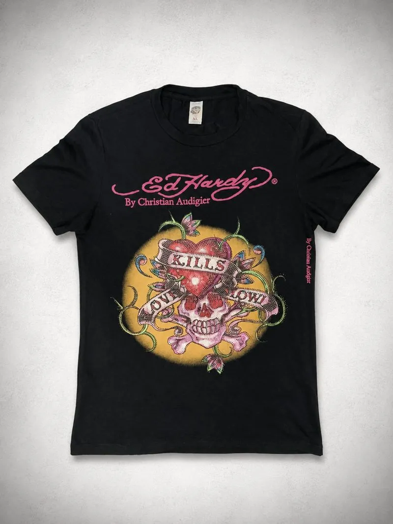 Ed hardy by christian audigier love skull rhinestone y2k photo 1