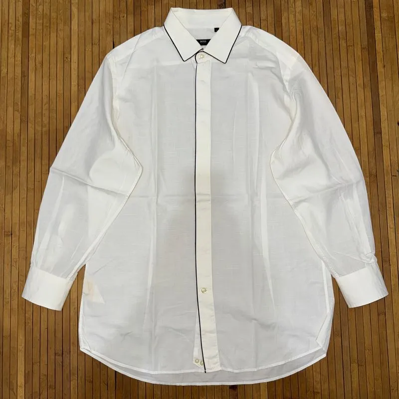 HUGO BOSS LUXURY BASIX WHITE STRIPES BLACK HIDDEN BUTTON LON photo 1