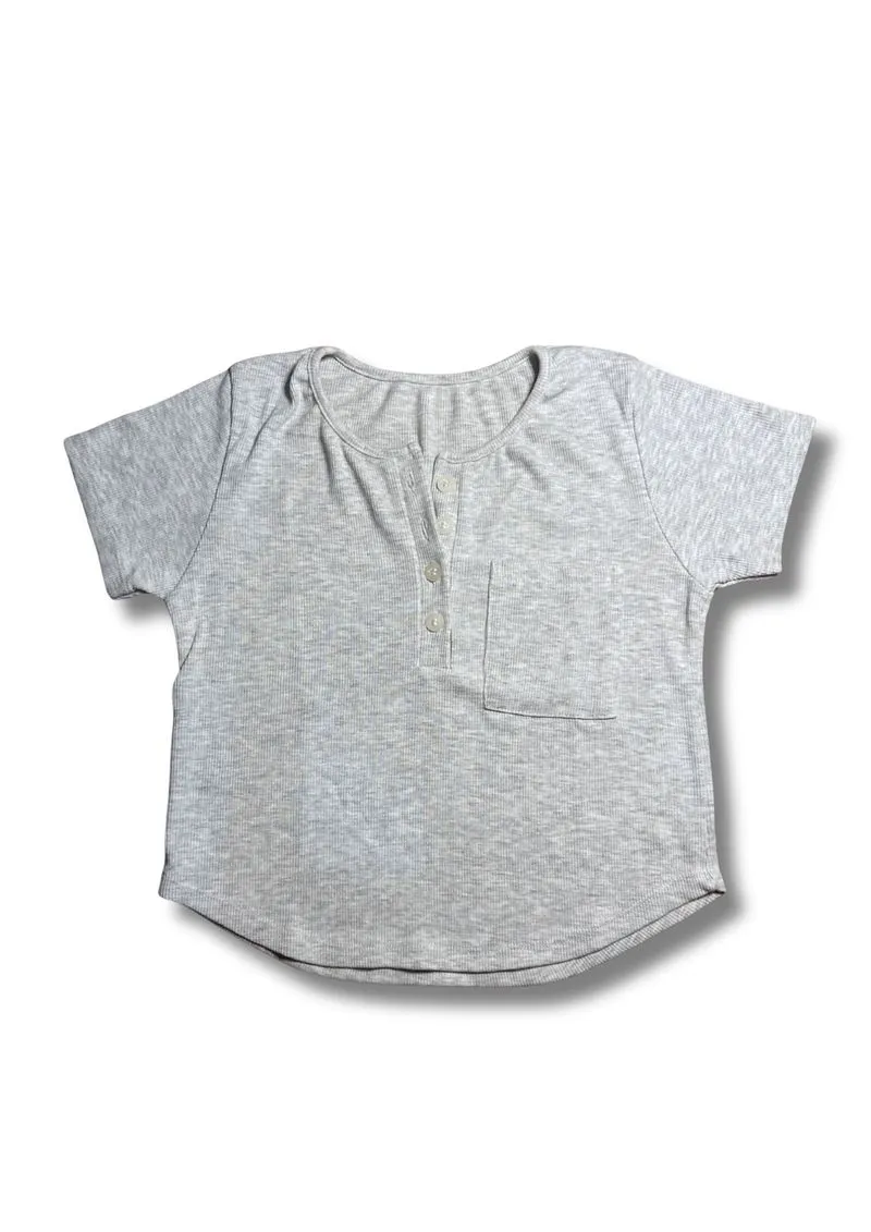 Grey Ribbed Tee with Pocket photo 1