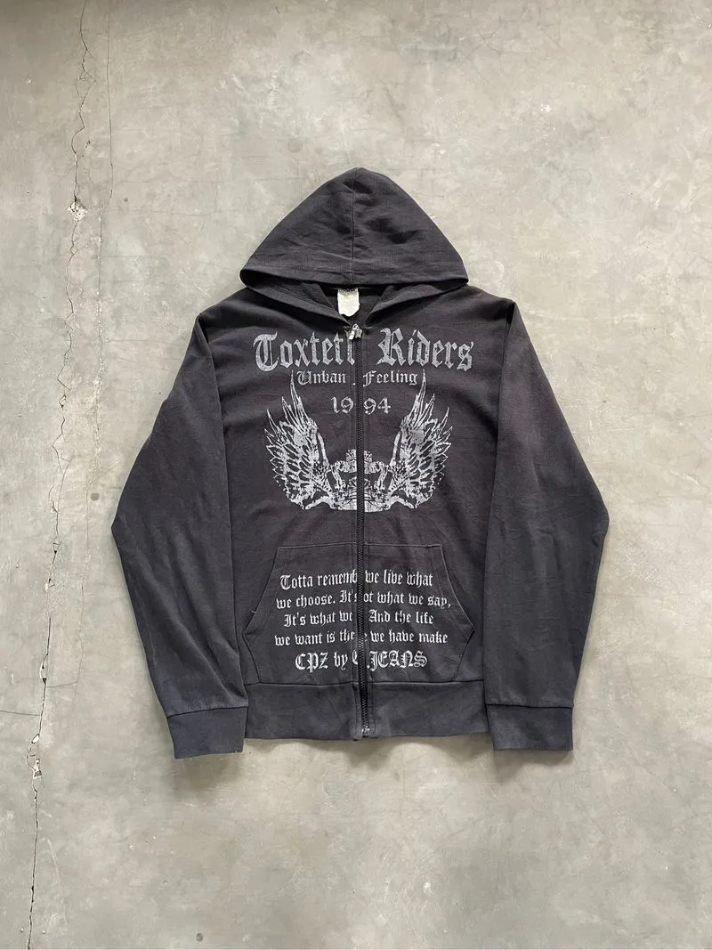 Grunge Y2k Goth Vkei Zip Hoodie Japan Sigilism Sun Faded  photo 1