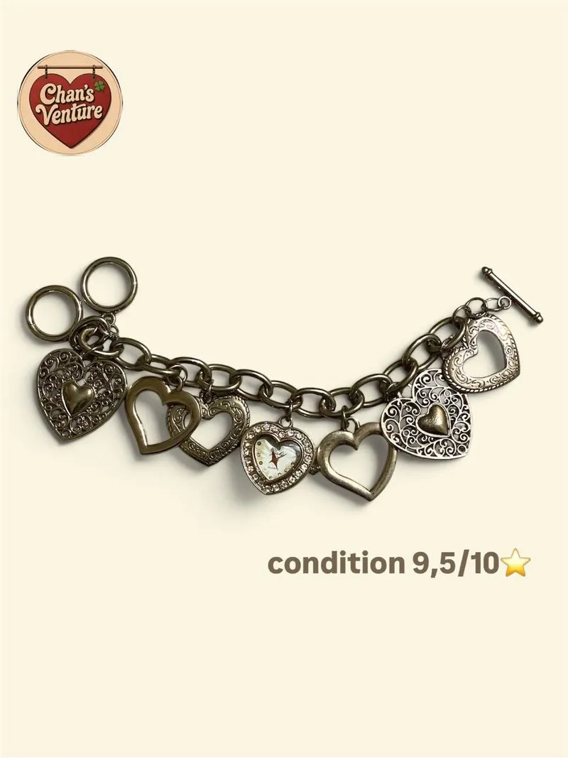 Vintage Heart Charm Watch Bracelet photo 1