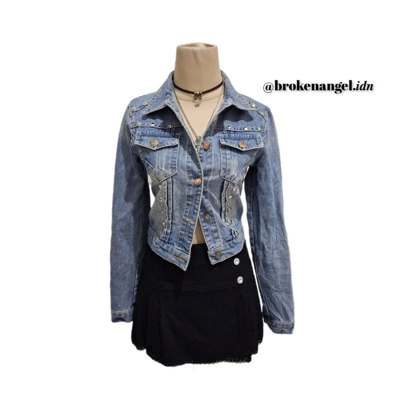 STUDED DENIM CROP JACKET photo 1
