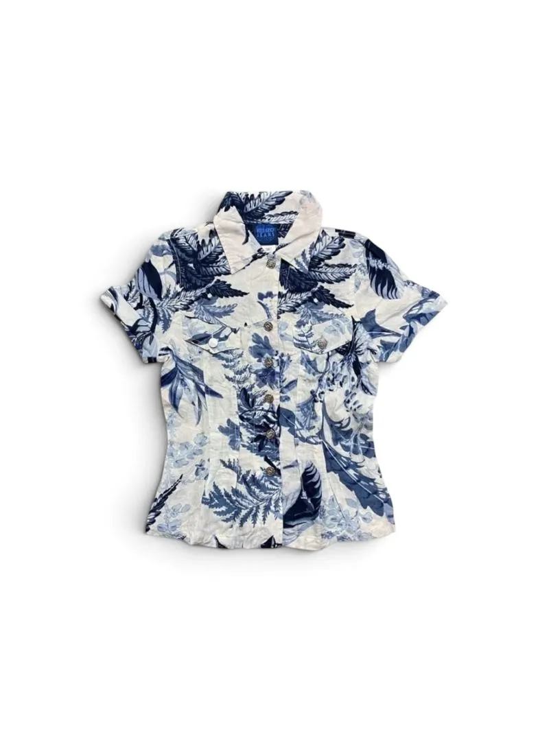 Kenzo Jeans Vintage 90s Linen Leaf Print Shirt photo 1