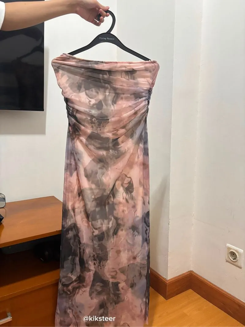 Strapless Maxi Dress Motif Marble Pink  photo 1