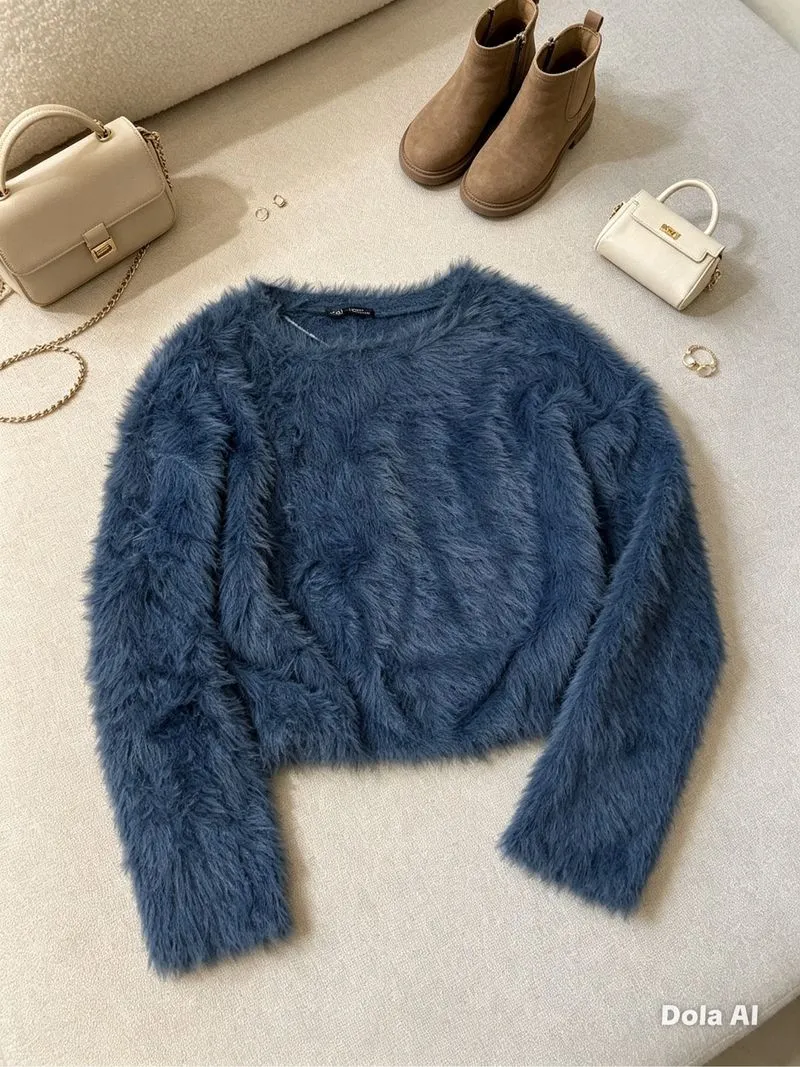 Sweater ZARA baju model crop top bulu halus  photo 1