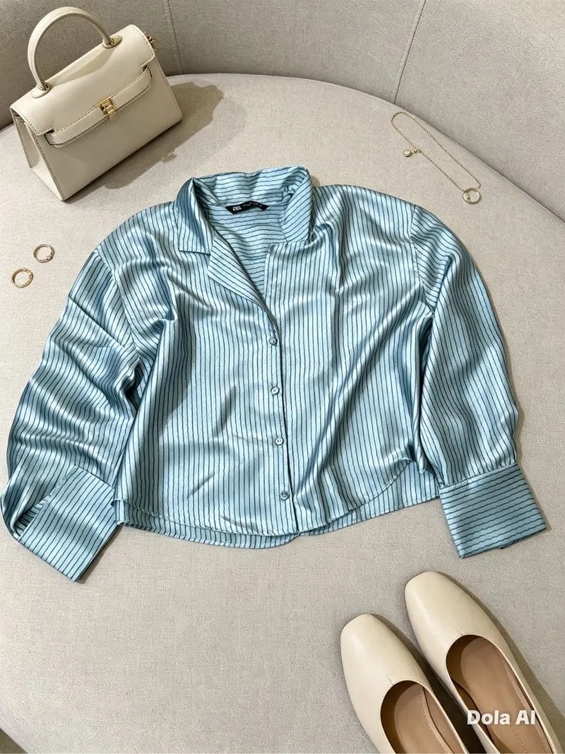Kemeja ZARA Crop  - Dusty Blue photo 1