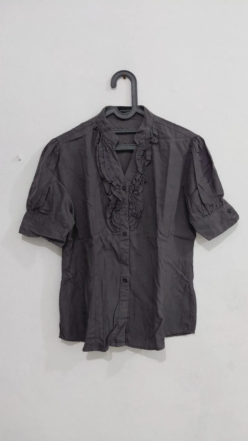 Blouse Kemeja Ruffle (Abu-Abu Tua) photo 1