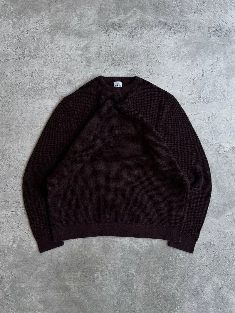 Zara knitwear textured waffle basic sweater photo 1