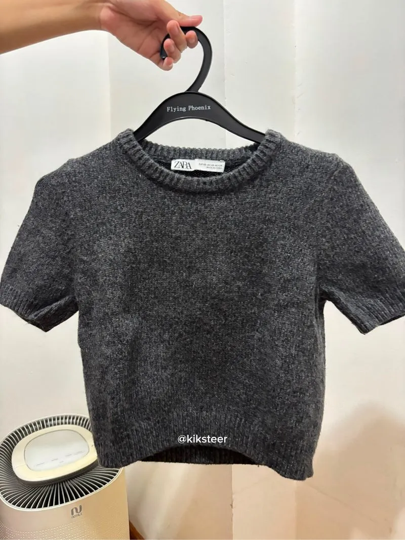 Crop Top Rajut ZARA Abu Dark Grey photo 1
