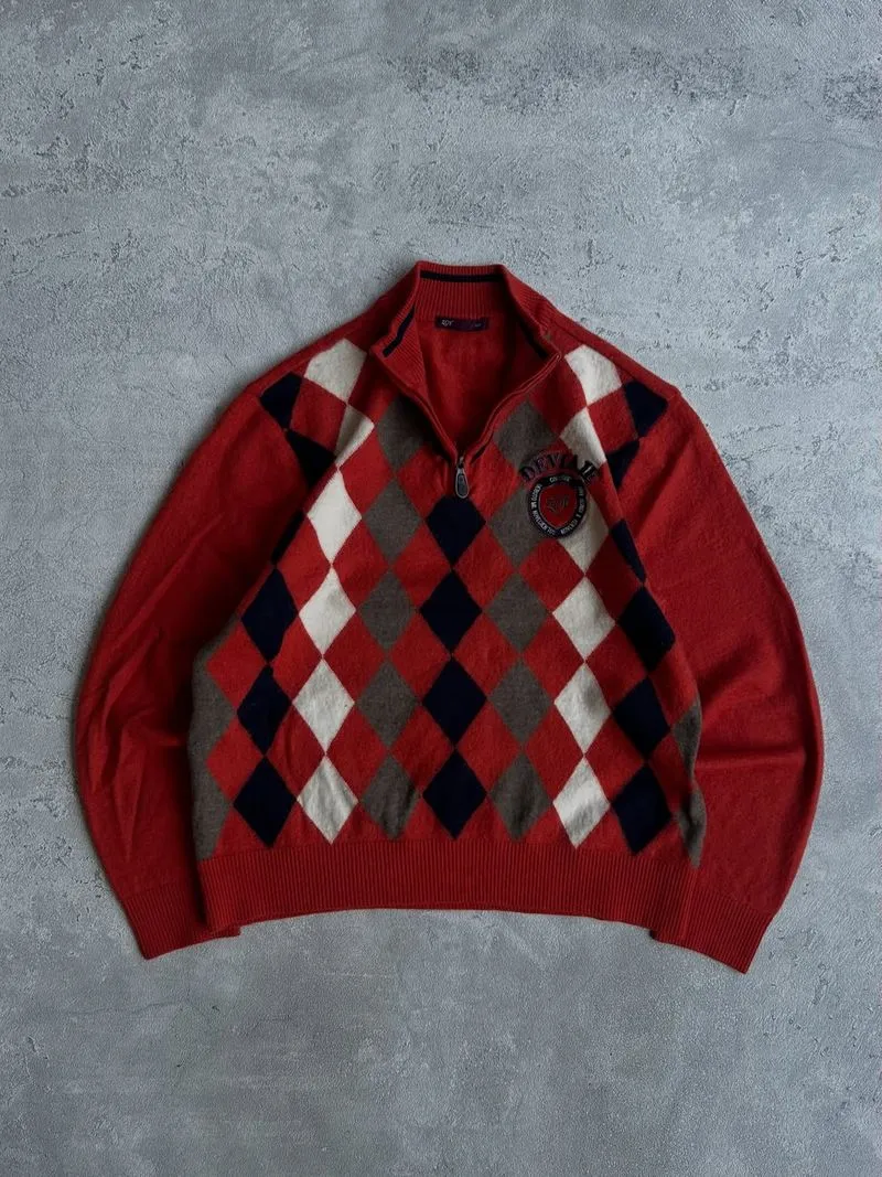 Zoy knitwear vintage pattern half zipper grandpa sweater photo 1