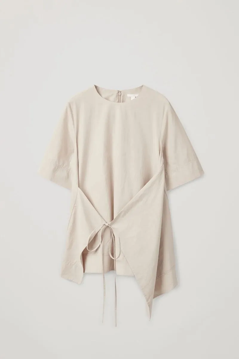 COS Asymmetrical Wrap Top Tied Sand Short Sleeve Top photo 1