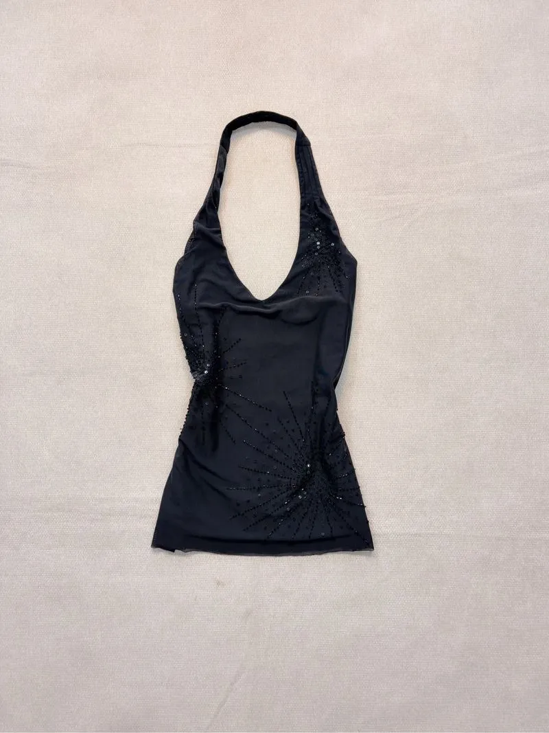 y2k emerge black beaded halter top photo 1