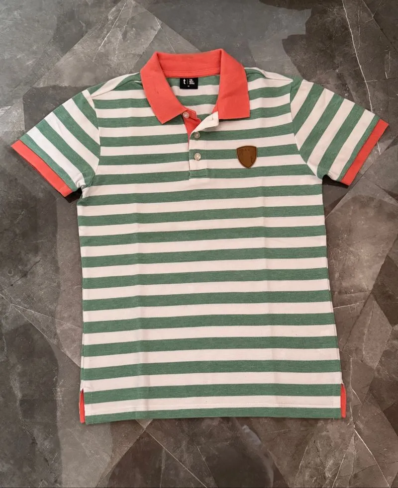 Baju Polo Garis ijo oren putih photo 1