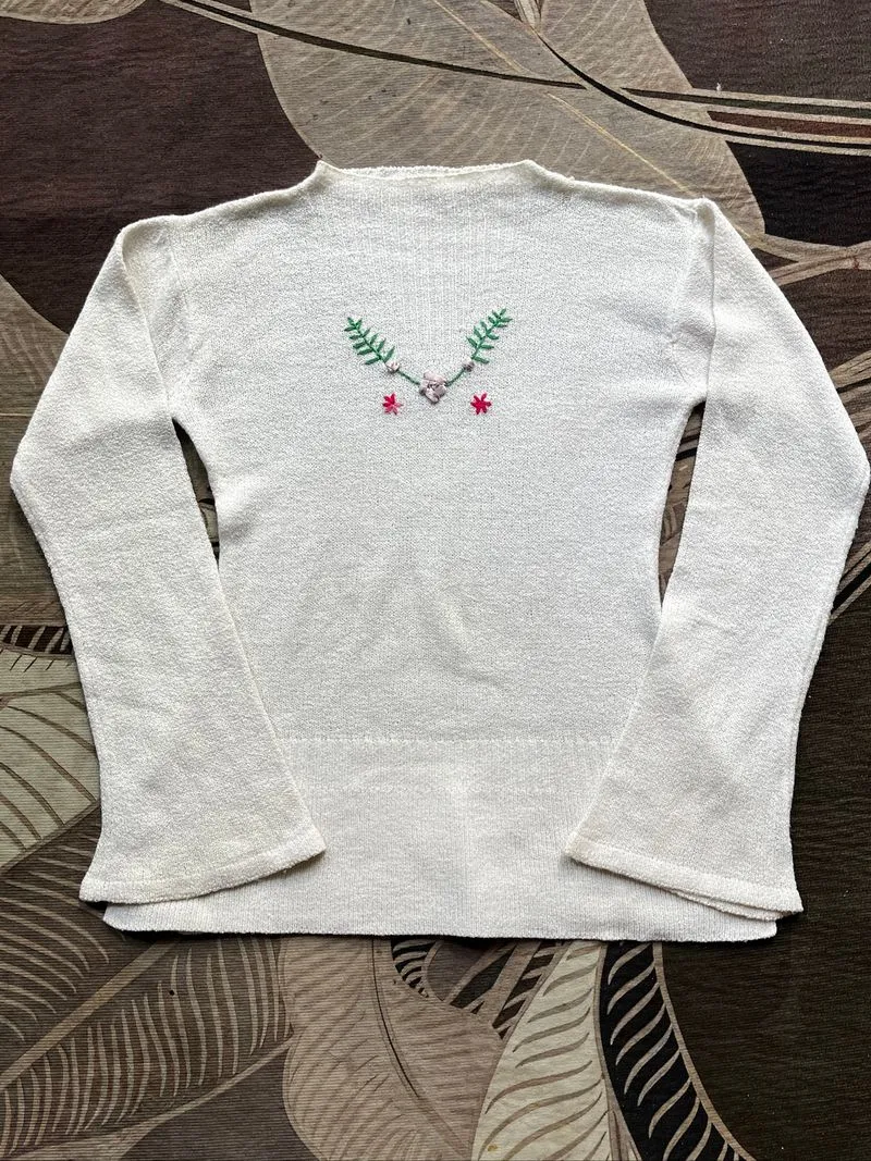 White Embroidered Knit Sweater photo 1