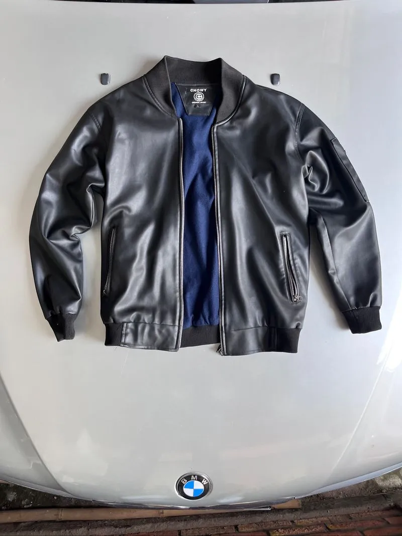 Jaket Bomber Kulit Pria Hitam Chowy – Premium Look, Zipper & photo 1