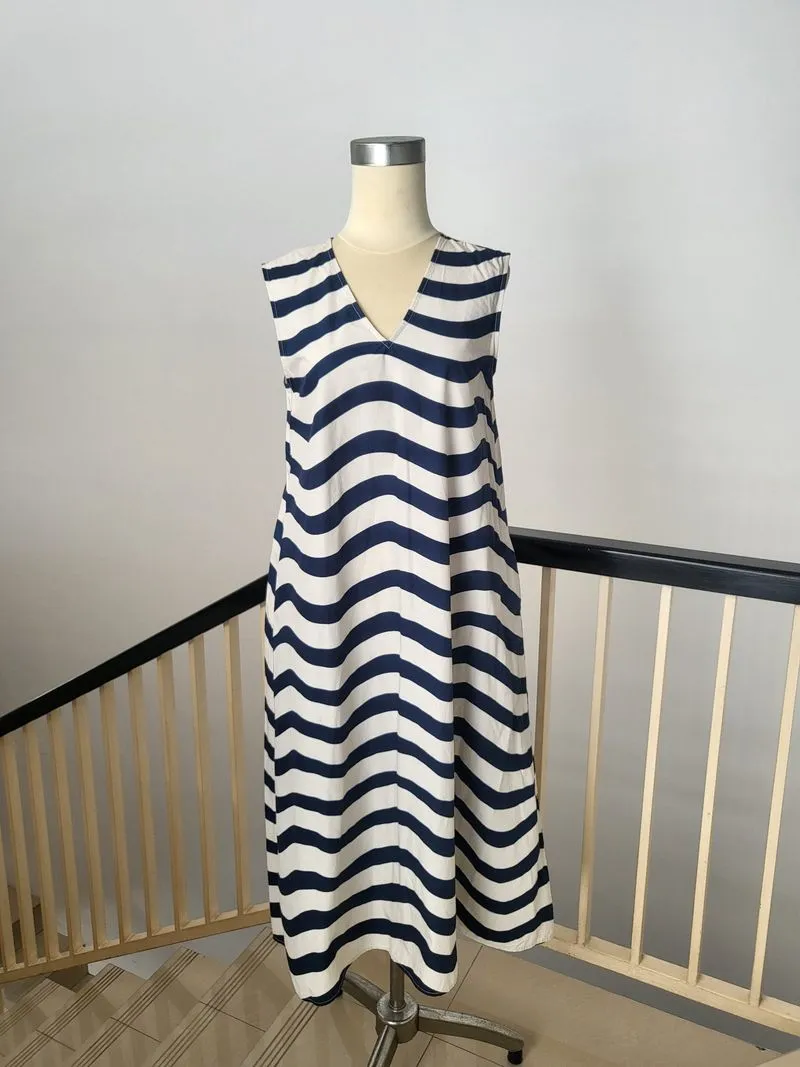Uniqlo x Marimekko sleeveless V-neck flare dress featuring a photo 1