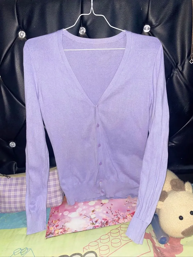 Cardigan Rajut Wanita V-Neck Lavender – Soft Knit, Basic & E photo 1