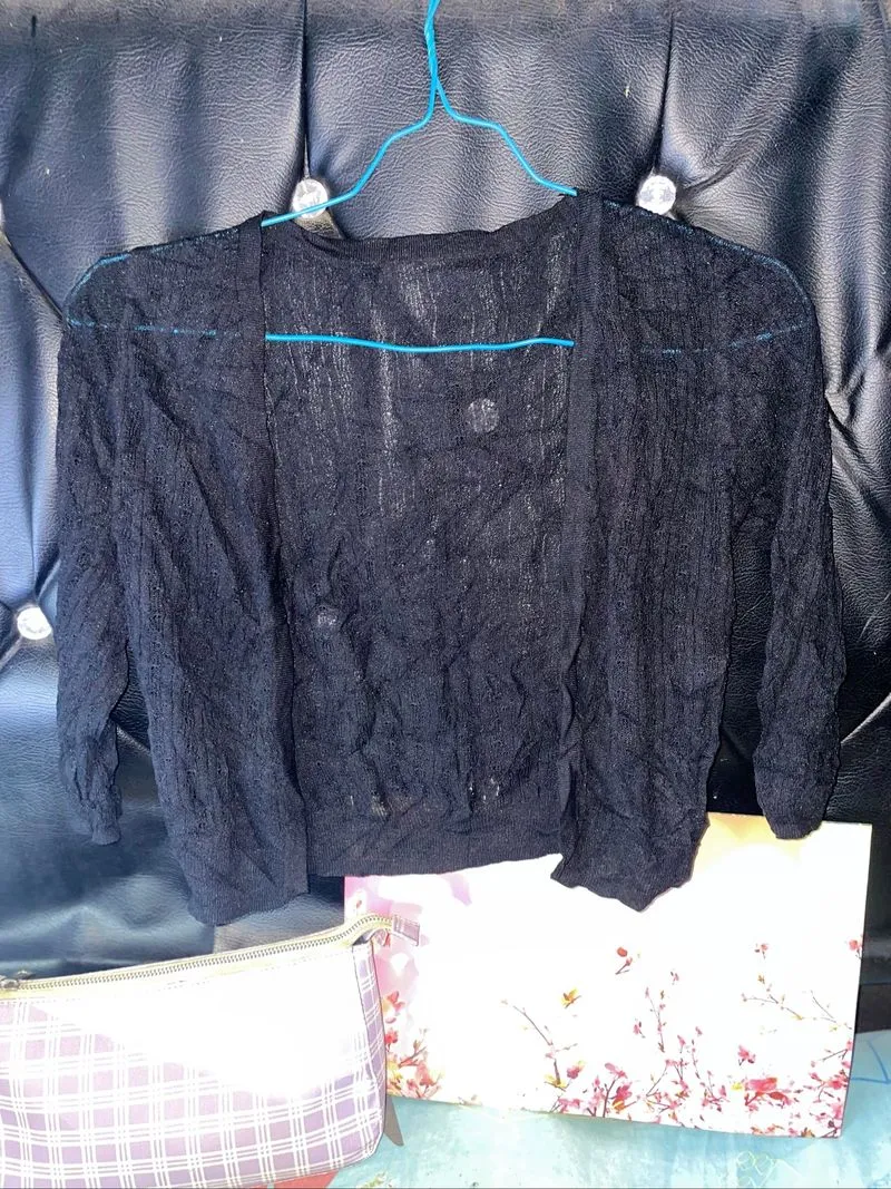 Black Crop Cardigan Sheer Knit – Outer Rajut Tipis Transpara photo 1