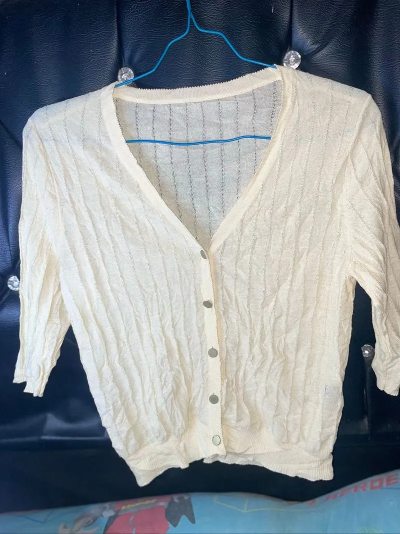 Kardigan Rajut Tipis Wanita Bertekstur (Sheer Crinkle Knit C photo 1