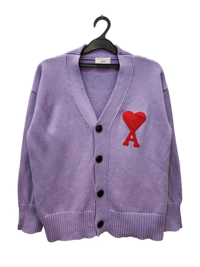Cardigan Rajut Knit AMI Paris Big Logo in Lavender photo 1
