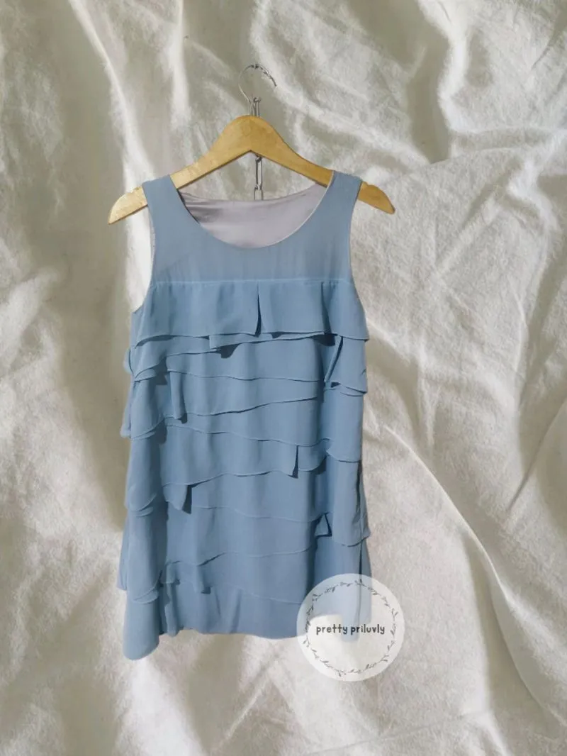 Sleeveless Layered Ruffle Blouse – Baby Blue photo 1