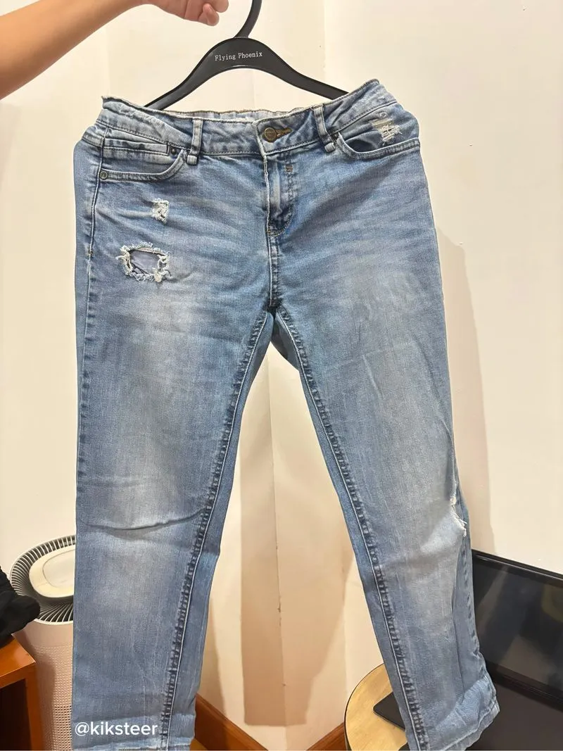 Jeans Boyfriend Ripped Wanita Light Blue Denim photo 1