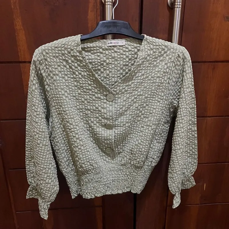 Blouse Crop Waffle Green  photo 1