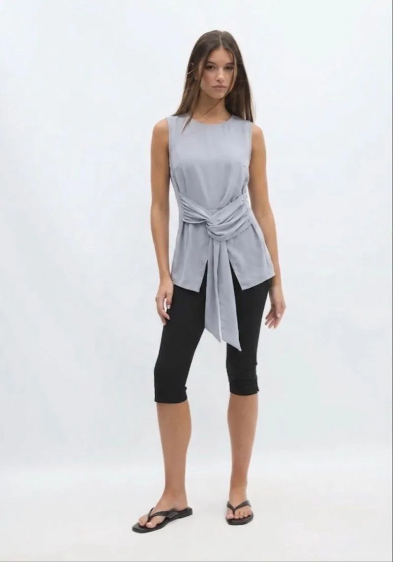 Pomelo Light Grey Asymmetrical Sleeveless Top photo 1