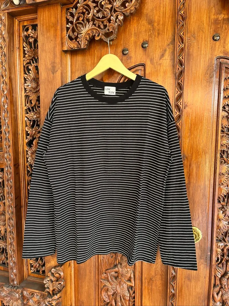 striped cotton blaned long sleve relaxsed photo 1