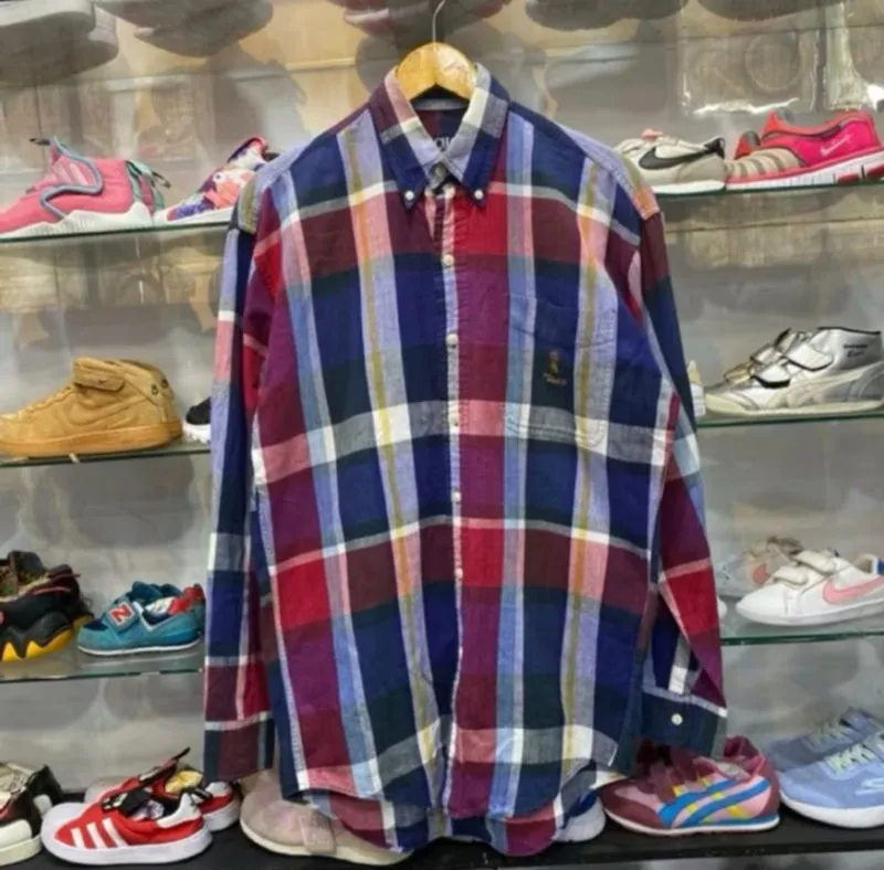 Kemeja kotak-kotak pria lengan panjang biru merah putih. photo 1