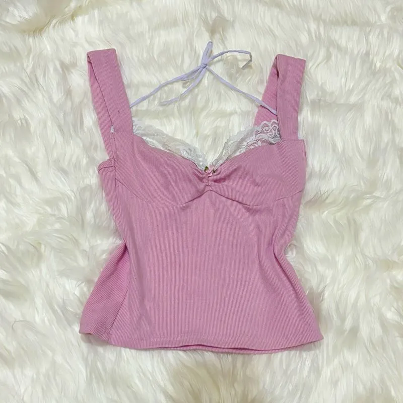 She Wears Sugar Fairy Coquette Cami top Wanita white pink photo 1