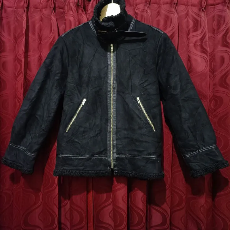 Jaket Suede Sintetis Hitam Ada Belt Leher Full Inner Bulu photo 1